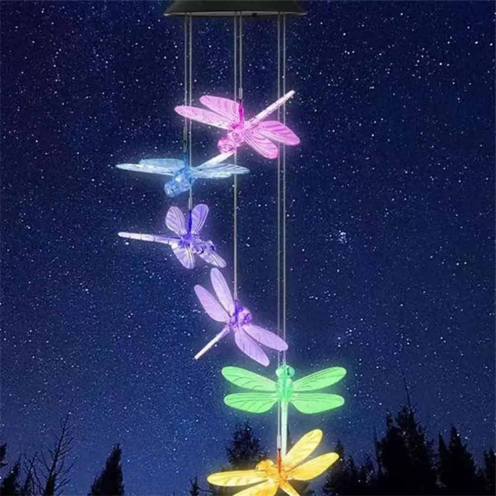 Solar Power Dragonfly Wind Chimes Yard Courtyard Ornament Wind Chimes Pendants Garden Outdoor Decoration