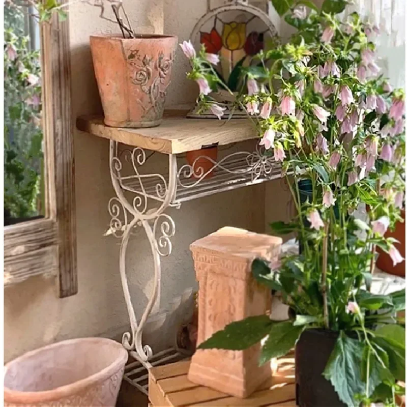 

Outdoor Ironwork Plant Stand Garden Balcony Flower Stand Double-layer Floor Shelf Decoration Stable Load-bearing Flower Holders
