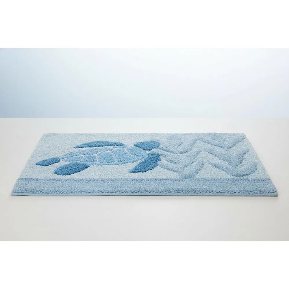 

Hand-Tufted Cotton Bath Rug with Sea Turtle Design, Machine Washable for Coastal Home Decor