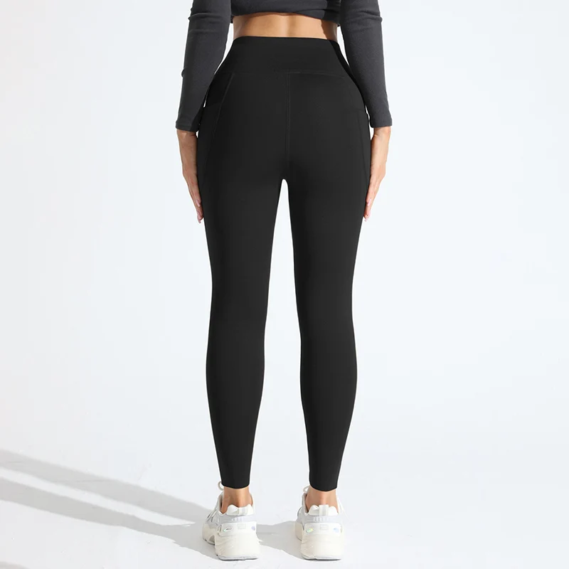 Pantalones de Yoga con bolsillo lateral para mujer, mallas deportivas de entrenamiento para Pilates adelgazantes con sensación desnuda, mallas gruesas de lana para invierno