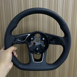 Leather flat bottom heated steering wheel for Audi A3 A4 A5 B9 semi-perforated heated sports steering wheel heated