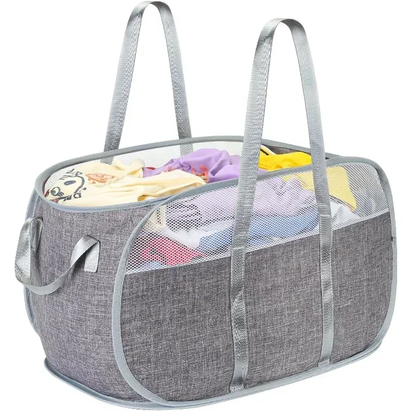 Creative Mesh Laundry Popup Hamper Laundry Baskets Durable Handles Lightweight Foldable Laundries Basket Laundry Room Storage