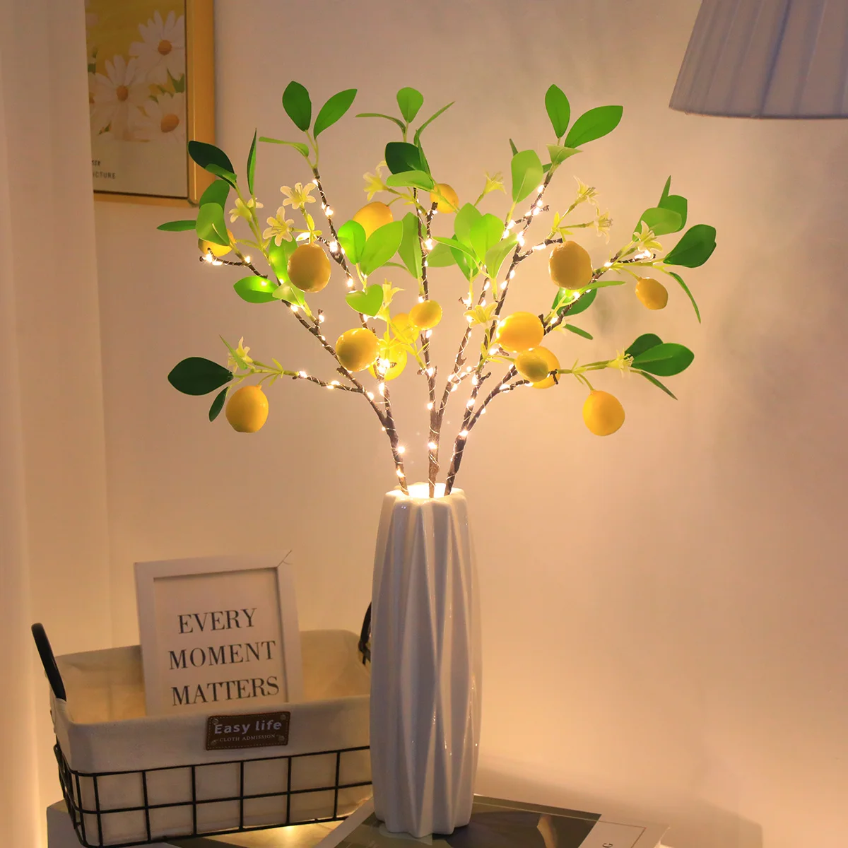 

Светодиодная лампа для растений на батарейках - в форме лимонной ветки, с теплым медным проводом, креативный декор для дома, спальни, гостиной и мероприятий