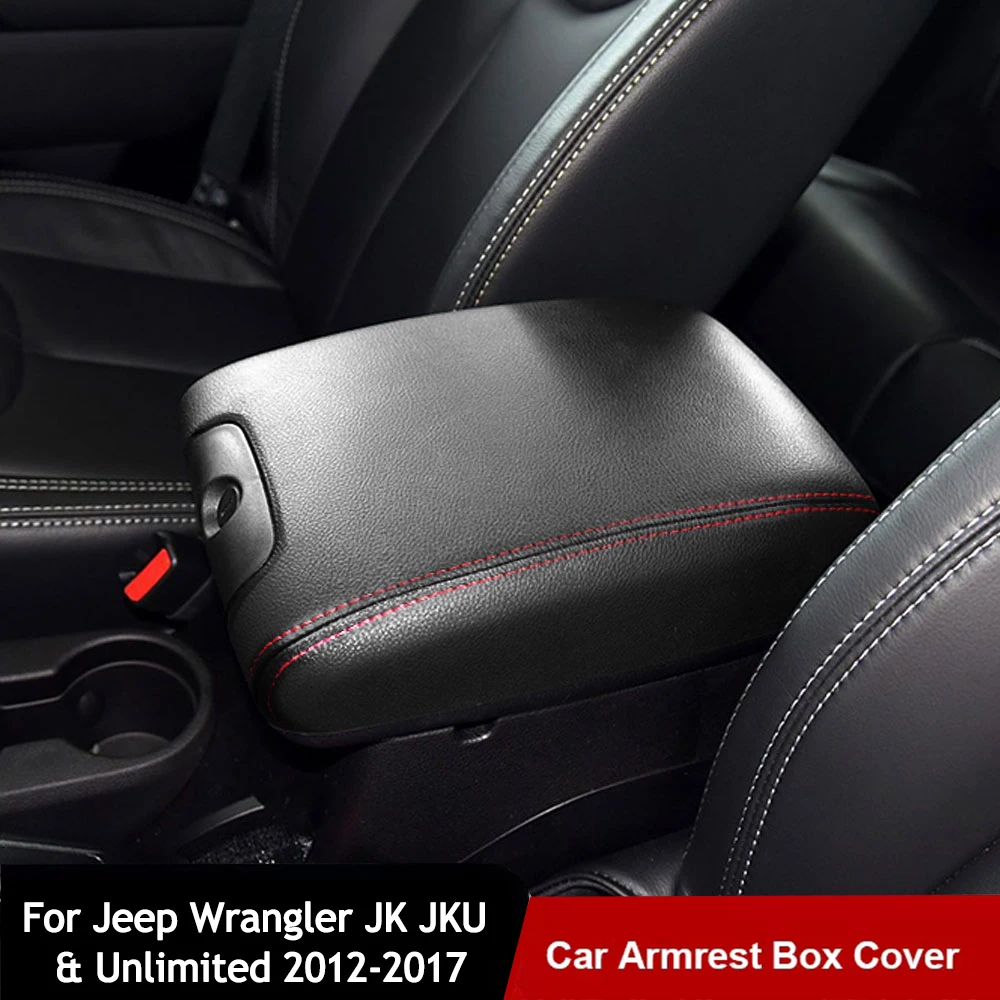 

PU Leather Car Armrest Box Pad Center Console Lid Armrest Cover Car Accessories For Jeep Wrangler JK JKU & Unlimited 2012-2017