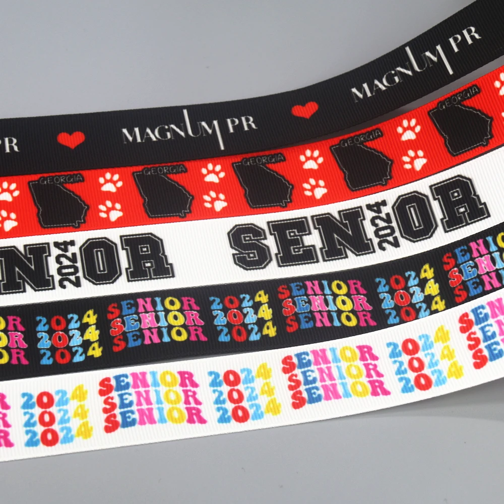 DUWES 50yards Senor 2024 State Georgia Printed Grosgrain Ribbon Accessories Material Headwear Decoration DIY Sewing Craft D2220