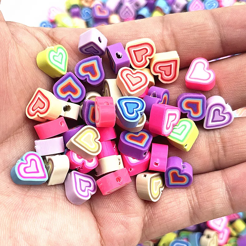 New 30/60pcs 10mm Heart Shape Beads Polymer Clay Beads Spacer Loose Beads for Jewelry Making DIY Handmade Bracelet