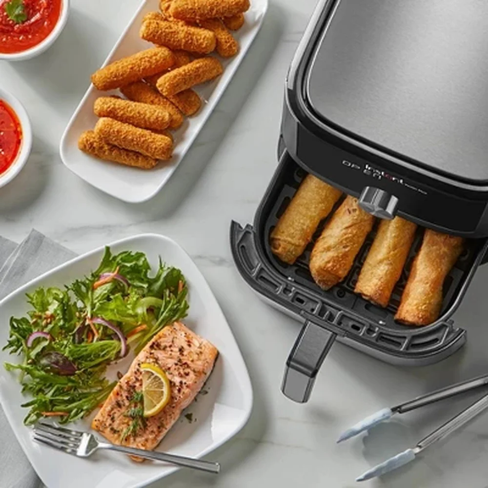 4qt 6-in-1 Stainless Steel Air Fryer with EvenCrisp Technology Non-Stick Basket Quick Cleanup User-Friendly Touchscreen Safety
