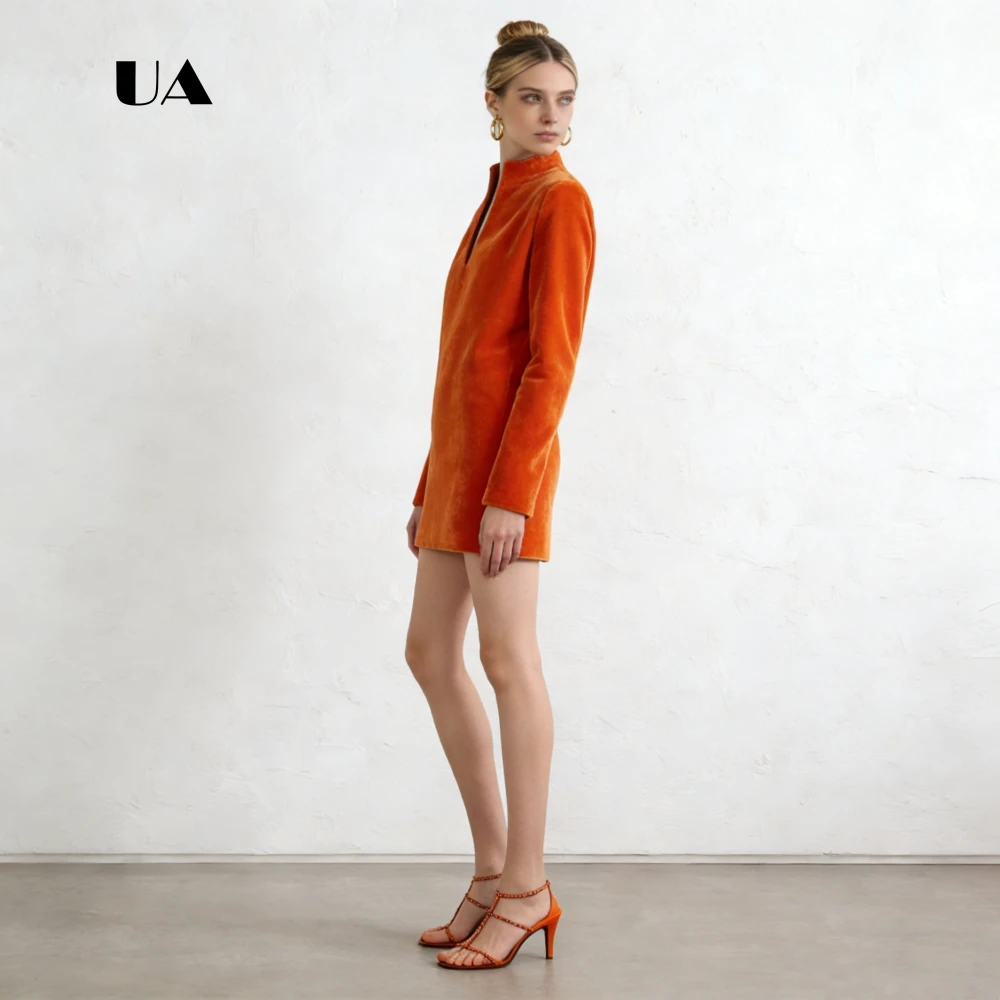 ULBYANRY 벨벳 루즈 미니 드레스 긴 소매, 솔리드 컷아웃 터틀넥 이브닝 드레스 여성용, 심플 맞춤형 파티 드레스