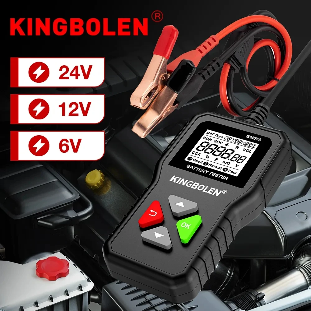 KINGBOLEN BM550/BM550 PLUS Battery Tester 6V 12V 24V 100-2000 CCA Cranking Charging Battery System Detect Auto Battery Analyzer