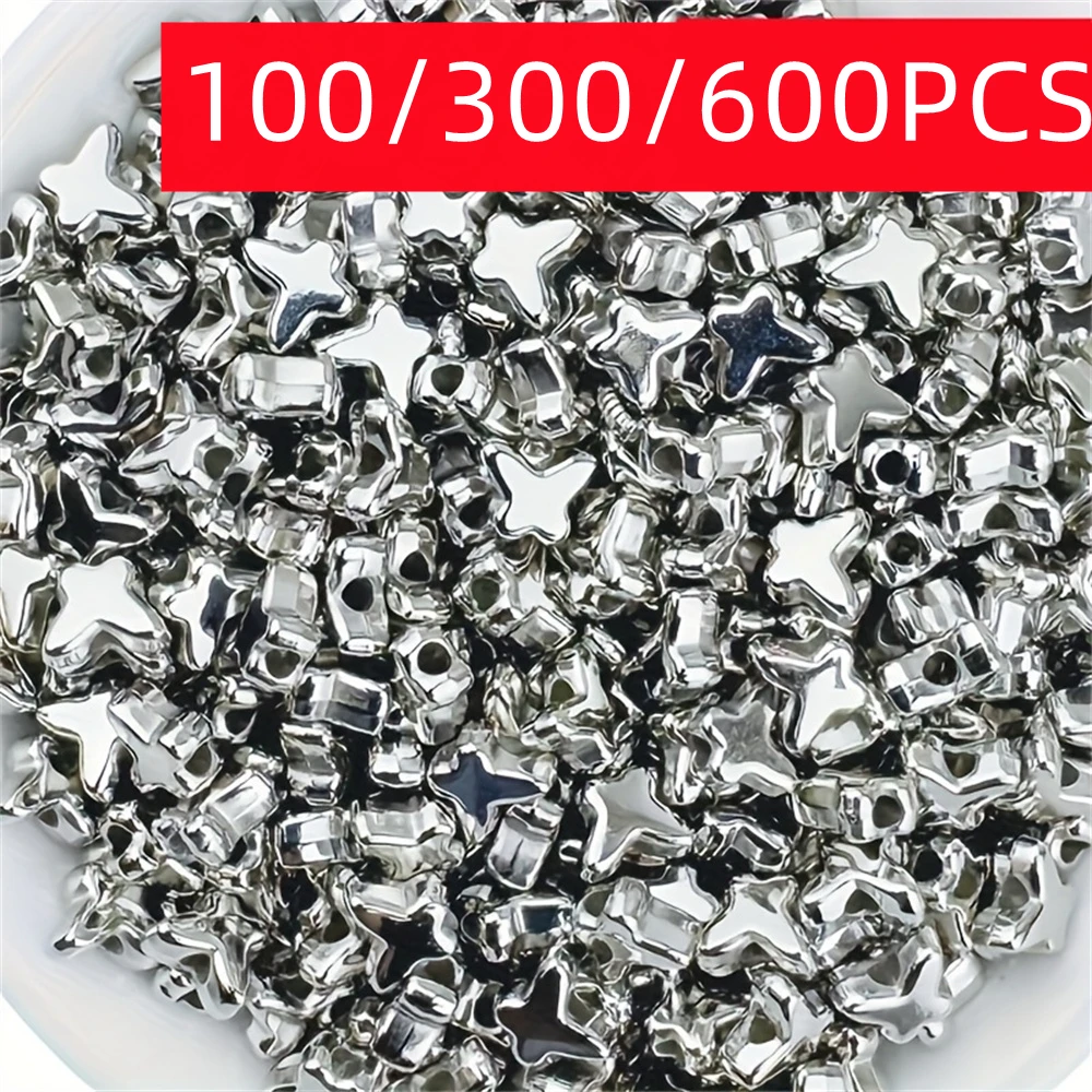 100/300/600 pièces de perles en acrylique argentées de 6mm en forme de mini papillon, fournitures de fabrication de perles DIY, petits cadeaux