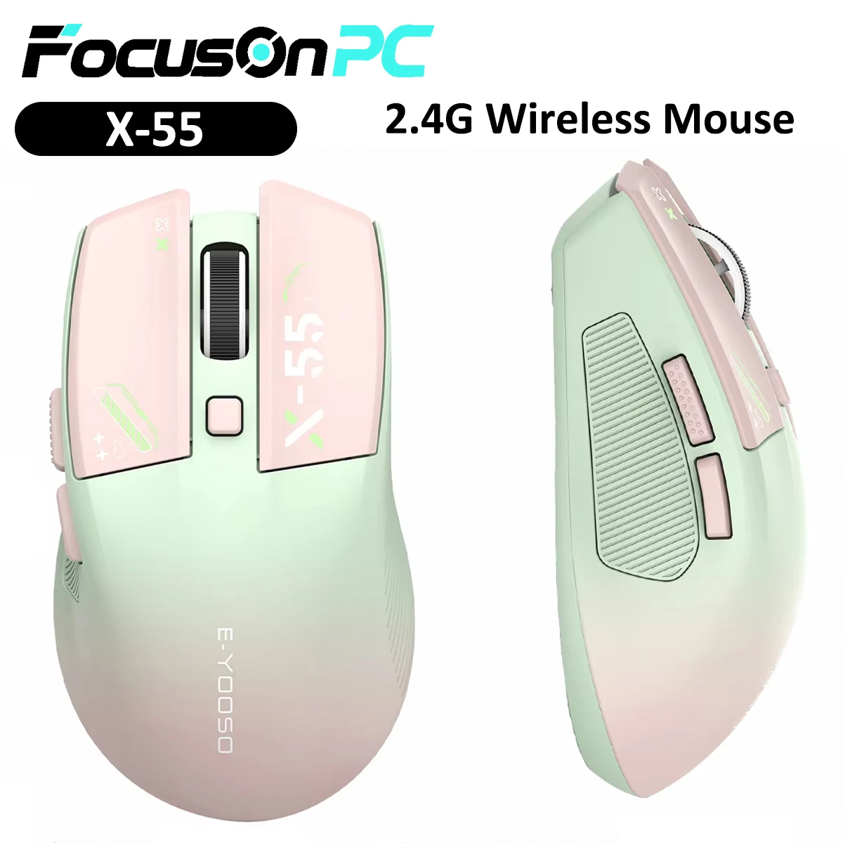 FocusOnPC X-55, rato sem fios 2.4G, silencioso, com 4000 DPI, ajustável, design ergonómico, 65 g, ultraleve, rato para jogos, para portátil e PC.