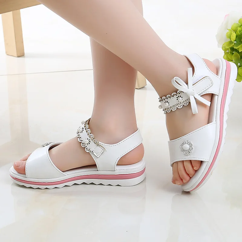 2021 Princesses Sandal Summer For Girls Beach White Pink Shoes Kids Children Rhinestone Sandals 3 4 5 6 7 8 9 10 11 12 Year Old