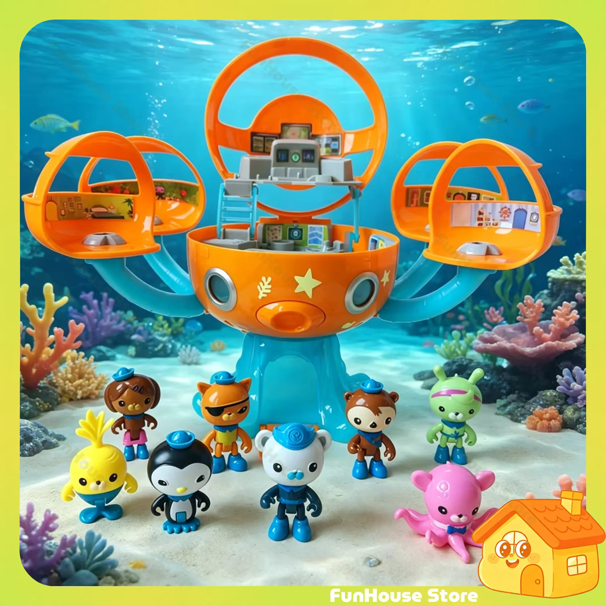 Sea Team Toy Octopus Castle Adventure Sea Fleet Mobile Doll Set Game Set Submarine Vehicle Toy Creative Fun Birthday Gift