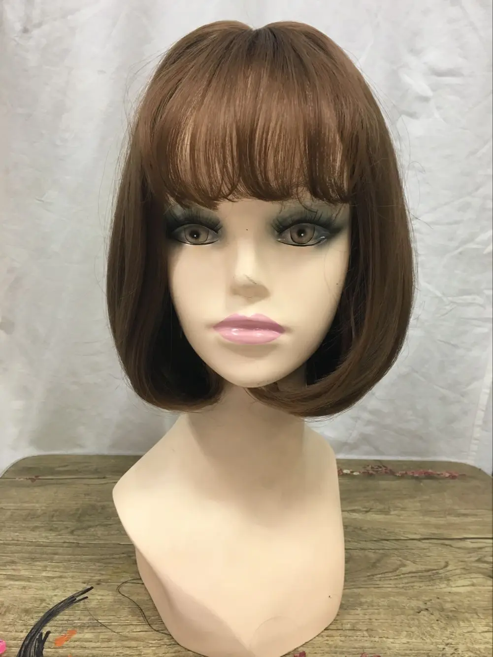 Asymmetric Short Center Split Bang Bob Women's Wig air bangs heat resistant fiber party wig for lady