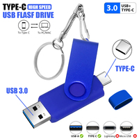TYPE-C High Speed 3.0 Pen Drive 2 IN 1 Rotatable USB Flash Drive Key Chain Memory Stick Creative Business Gift for IPhone 15 USB