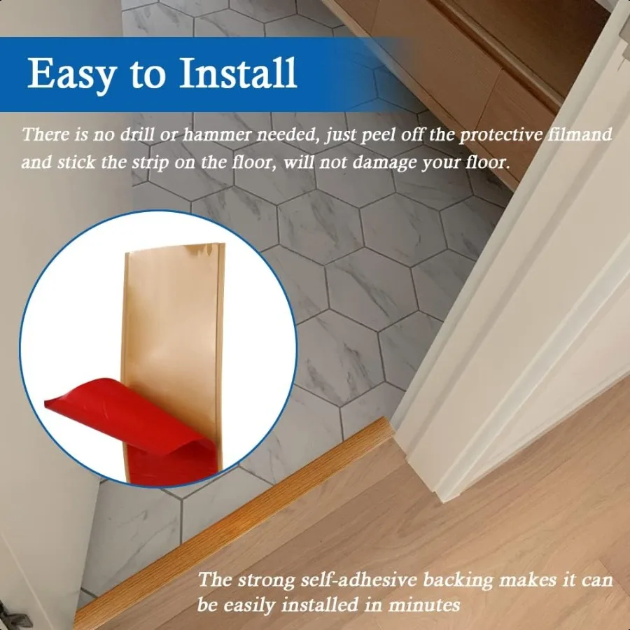 Floor Transition Strip Self Adhesive Floor Cover Strips Laminate 2" Wide Vinyl Flat Divider Transitions Elegant Wood Grain Desi