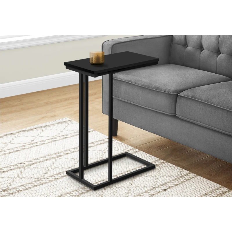 

Accent Table, C-shaped, End, Side, Snack, Living Room, Bedroom, Black Laminate, Black Metal, Contemporary, Modern