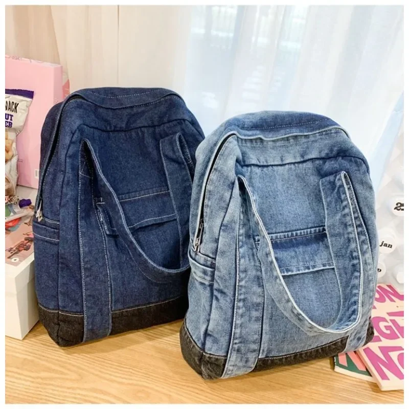 

Backpack Unisex Large Capacity All-match Washed Denim Korean Version Senior High School College Student Schoolbag Journey