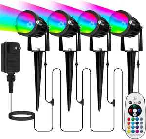Outdoor RGBW Spotlights with Remote, 6W Low Voltage Landscape Lighting Kit, IP65 Waterproof for Garden, 4 Pack