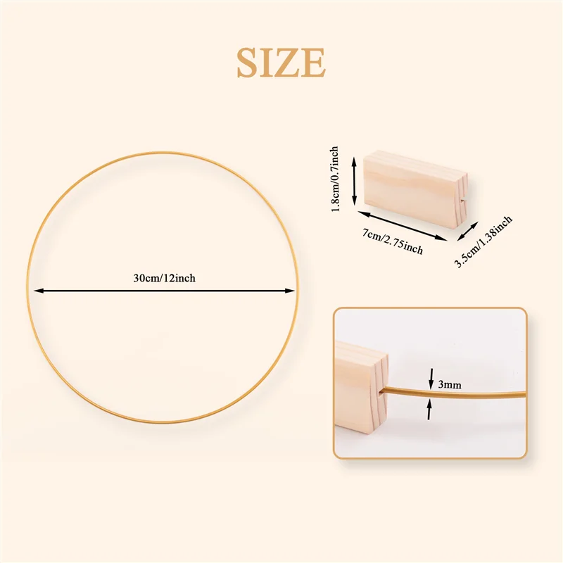 AD23-6 PCS 12 Inch Floral Hoops Centerpiece For Table, Gold Wreath Ring With 6 PCS Wood Holder Stands, Hoop Rings