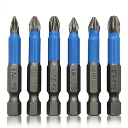 6pcs Non-Slip Magnetic Screwdriver Bit Set 50mm Hex Shank Phillips Head Screwdriver Drill Bit PH1/PH2/PH3/PZ1/PZ2/PZ3