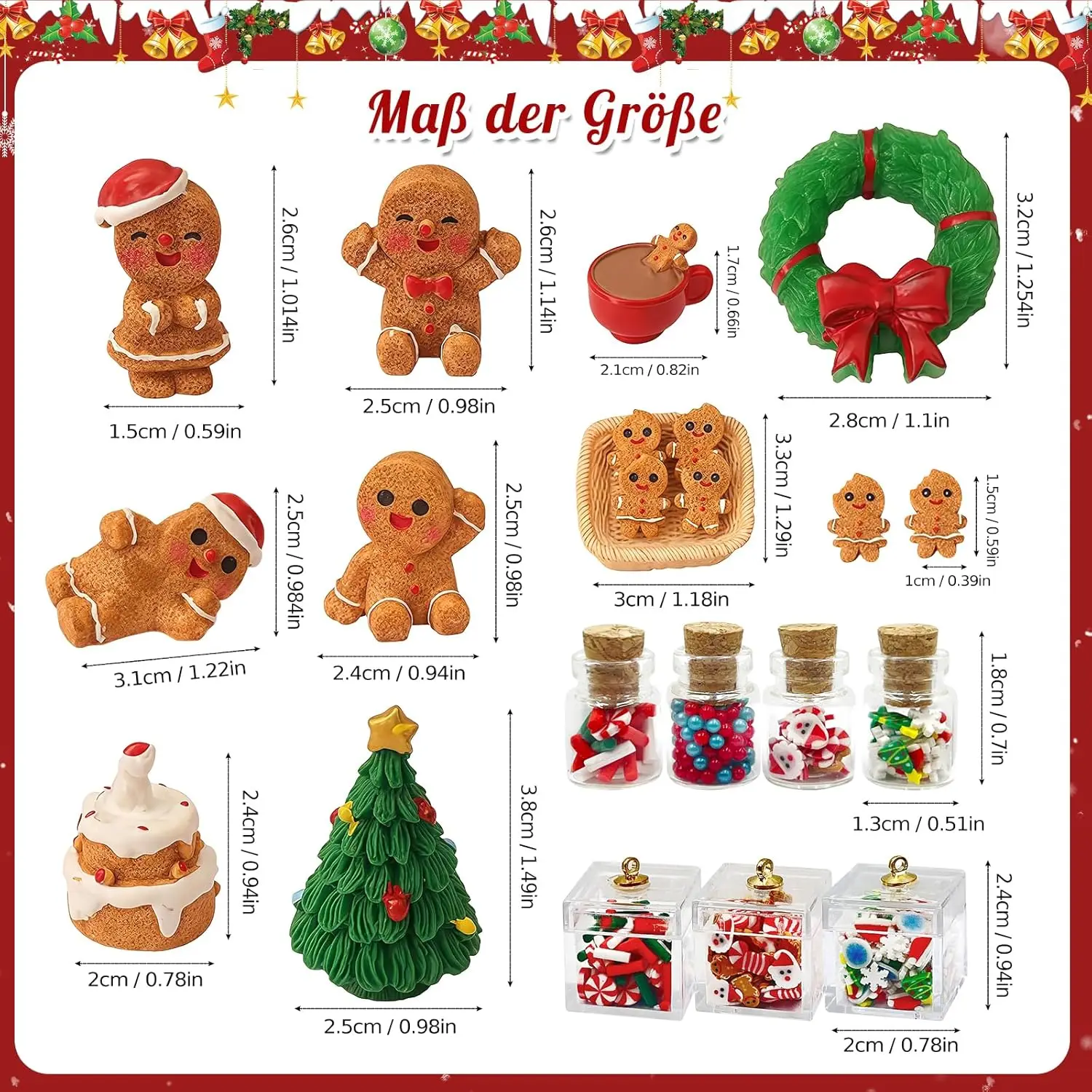 진저브레드맨 피규어 세트 크리스마스 인형 집 장식 미니어처 크리스마스 트리 화환 비스킷 요정 정원 장식품