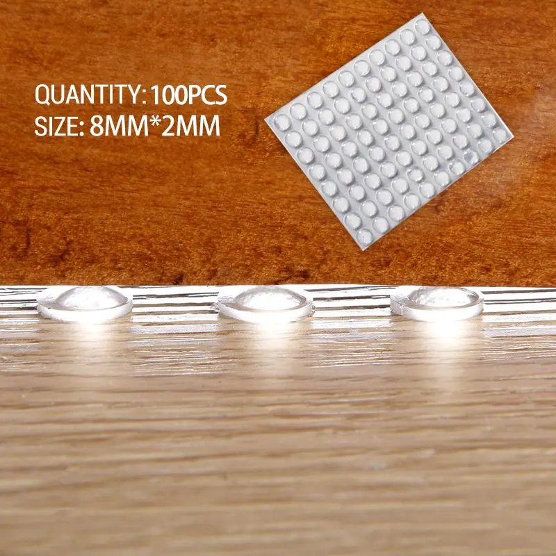 투명 실리콘 과립 문짝 핸들 스티커, 충돌 방지 실리콘 쿠션, 미끄럼 방지 매트, 8mm x 2mm, 100 개