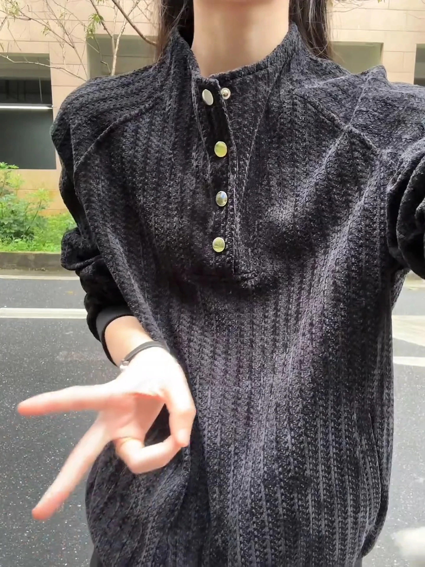 

Men's Knitted Henry Collar Sweatirt Hard And Stiff Base irt Autumn Season Casual Loose Fit Long Sve Breathable