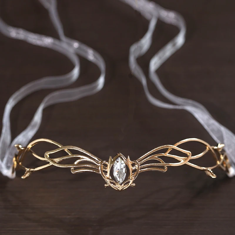 1Pcs Goddess Cosplay Forehead Elves Crowns Tiara Women Man Vintage Ribbon Headband Hair Accessories Crown Wedding Headwear