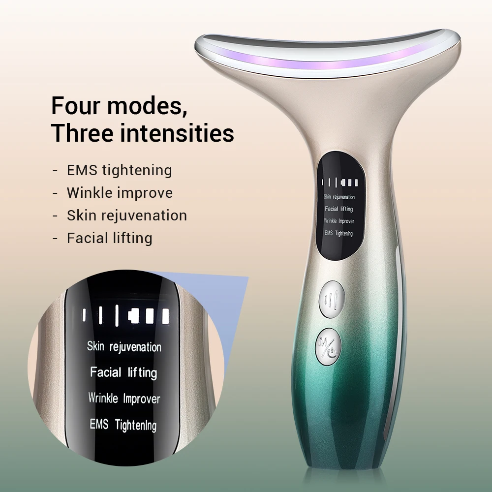 EMS Mikrostrom Neck Schönheit Gerät Gesicht Massager 3 Farbe LED Photon Haut Hebe Maschine Anti Falten Sonic Vibration Reinigung