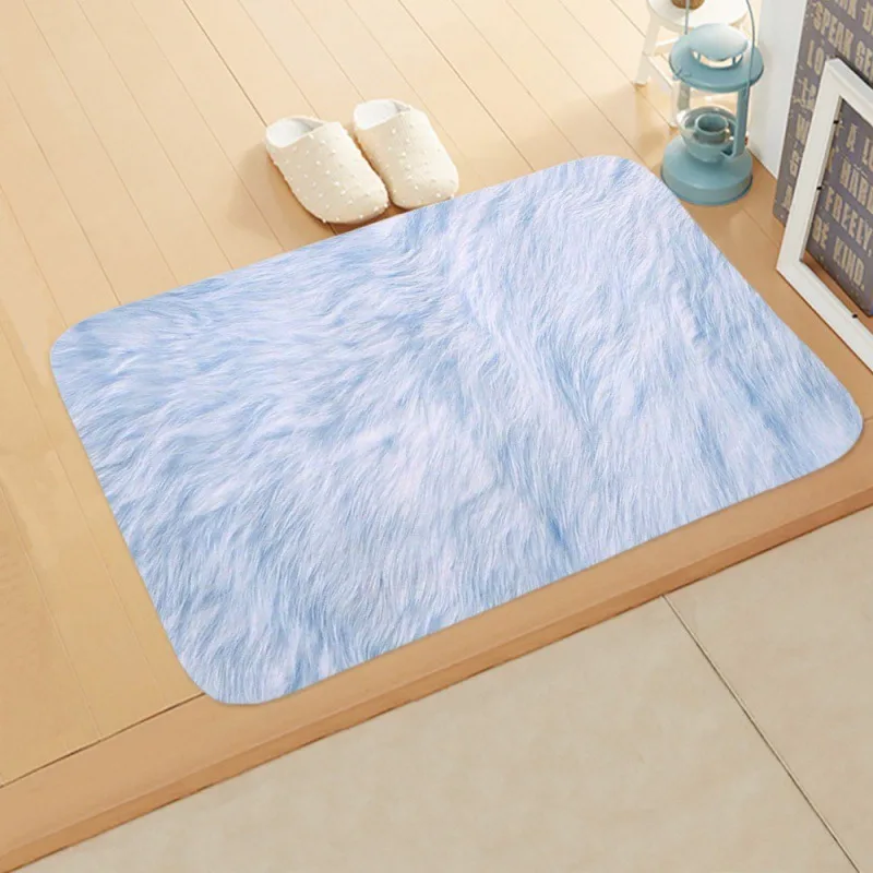 Luxury Minimalism Light Blue Faux Fur Fluffy Area Rug Soft Non-Slip Floor Mat, Modern Cute Bedroom Living Room Doormat