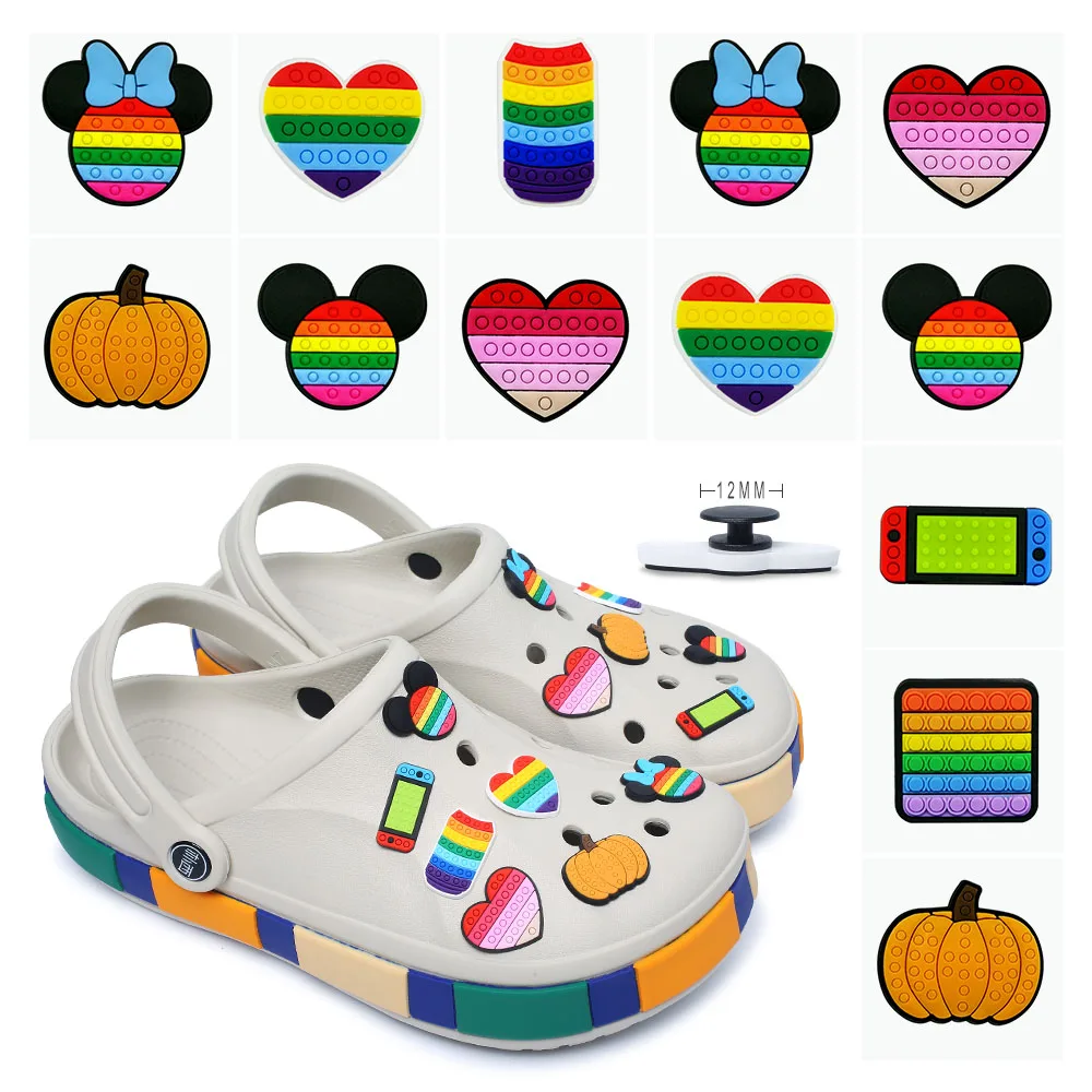 1pc PVC rainbow games Shoe Charm for mujer Ornaments Sandals Accessories Decorations Kids Gift Wholesale