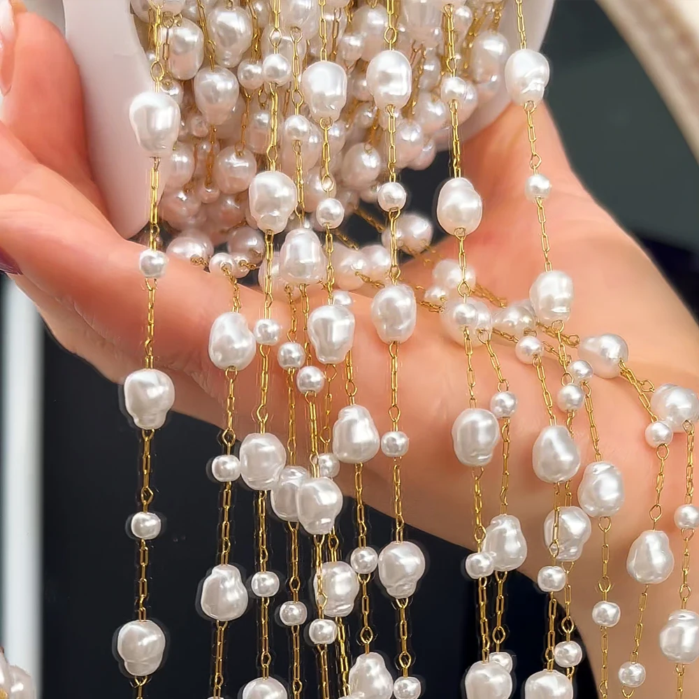 0,5 M 1 M Unregelmäßige Imitation Perle Perlen Ketten Metall Halsketten Armbänder Perle Kette Frauen Kleidung Schmuck Machen DIY liefert – Detail 1