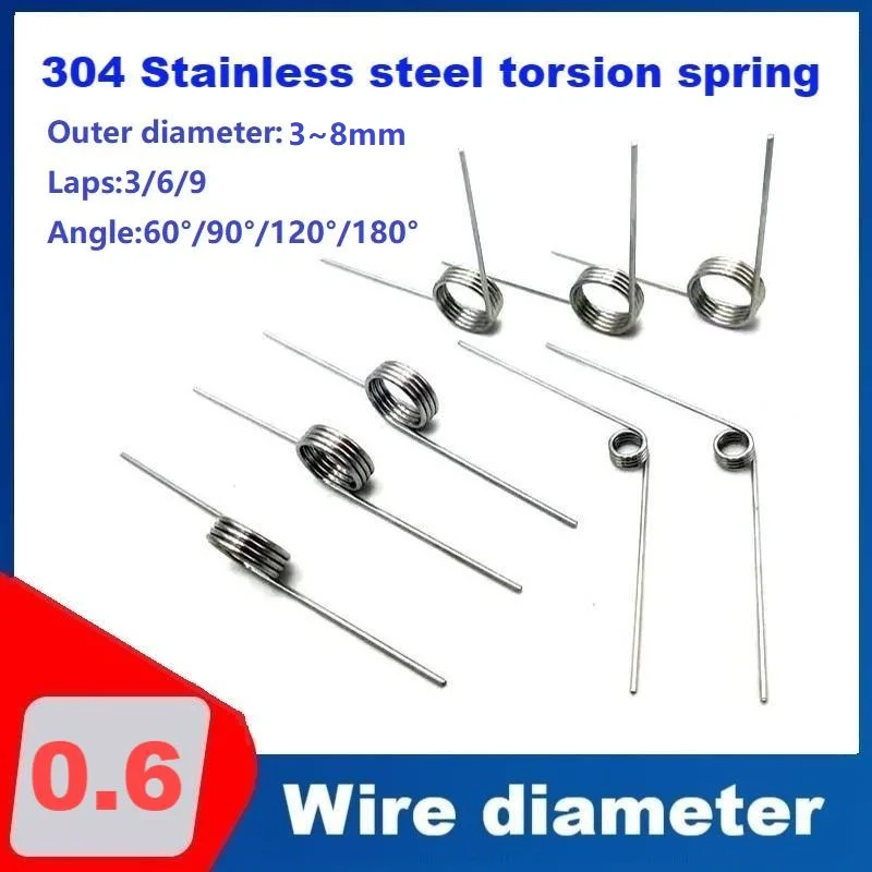 10 Pieces Wire Diameter 0.6mm 304 stainless steel V-Shaped Helical Torsion Spring Angle 60 90 120 180 Degrees Outer Dia 3/5/8mm