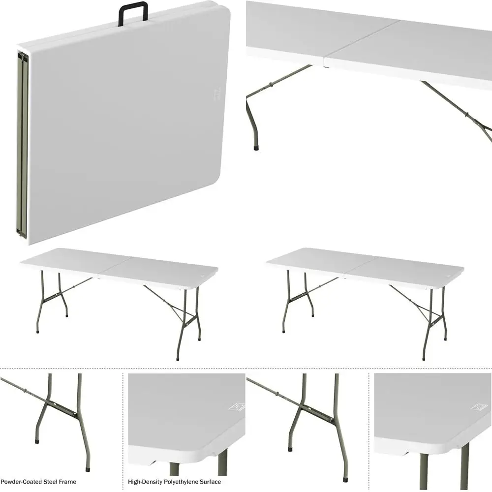 Mesa plegable portátil de 6 pies: ideal para interiores, exteriores, comedor, buffets y picnics (blanco)