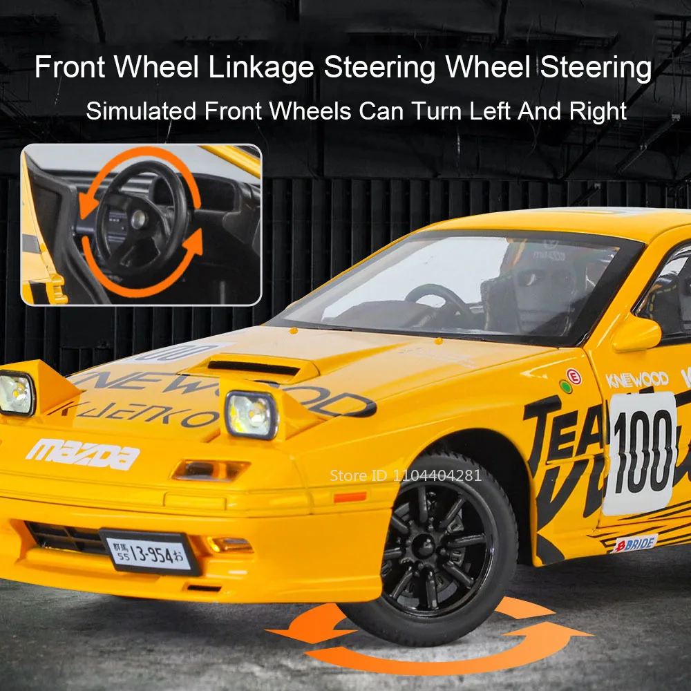 Maßstab 1:24 RX7-FC Legierung Sportwagen Modell Druckguss Spielzeug Miniaturauto 4 Türen geöffnet Sound Licht zurückziehen Kinder Weihnachtsgeschenk