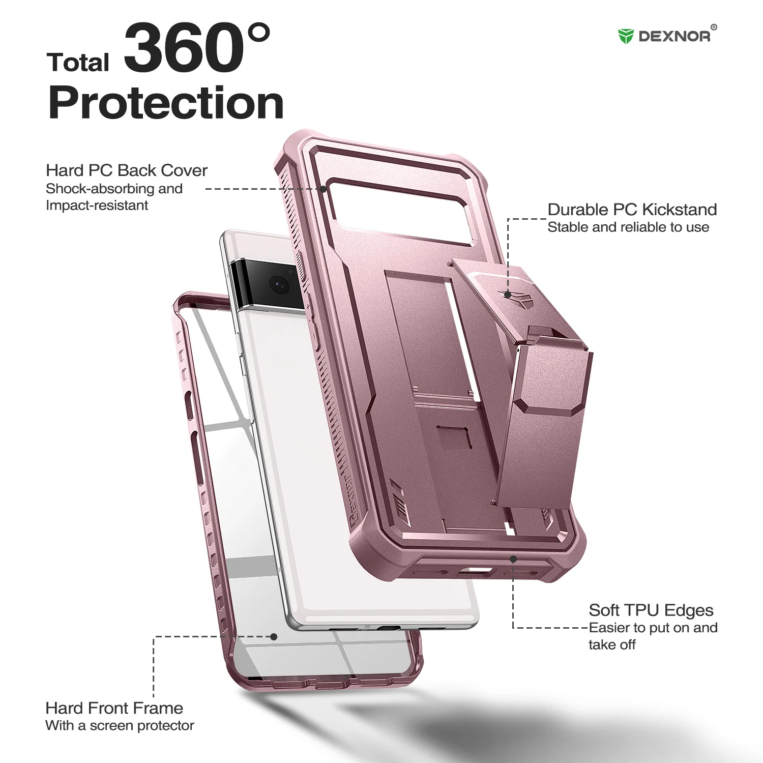 Heavy Duty Military Grade Protective Shockproof Case with bracket for Google Pixel 6 Pro 5G Case with Built-in Screen Protector