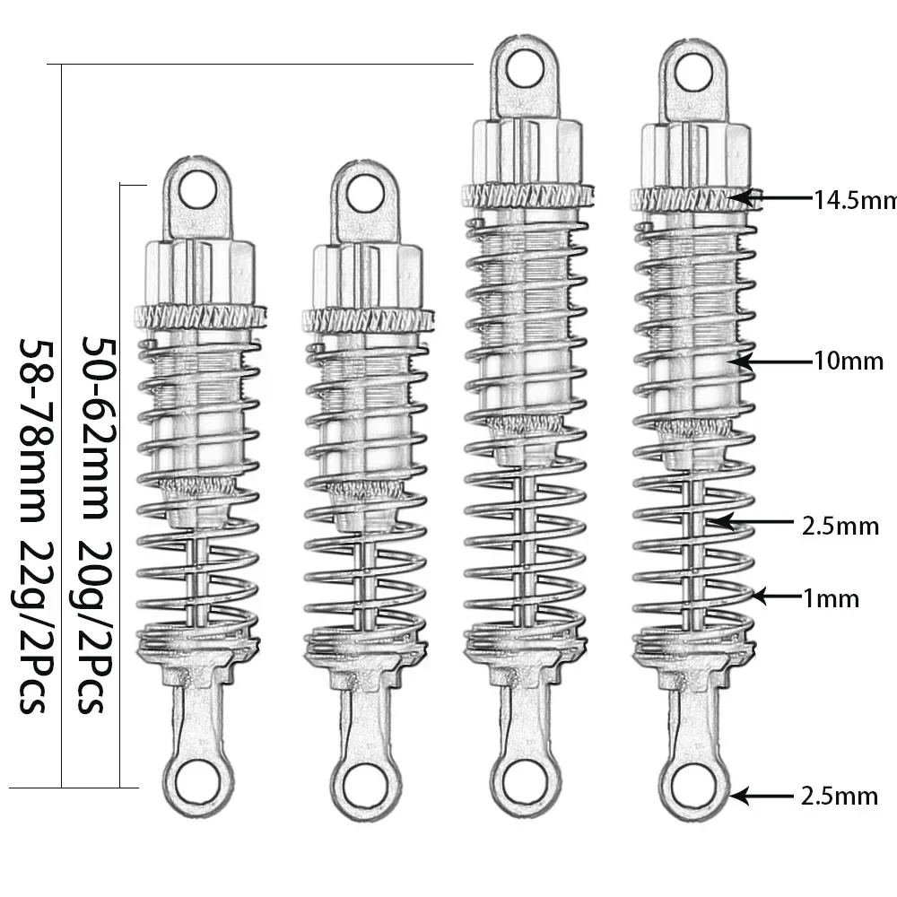 Lega di alluminio 58-78MM 50-62MM #286004 #285004 ammortizzatore ammortizzatore per RC Off Road Monster per 1/16 1/18 HSP Huanqi HPI