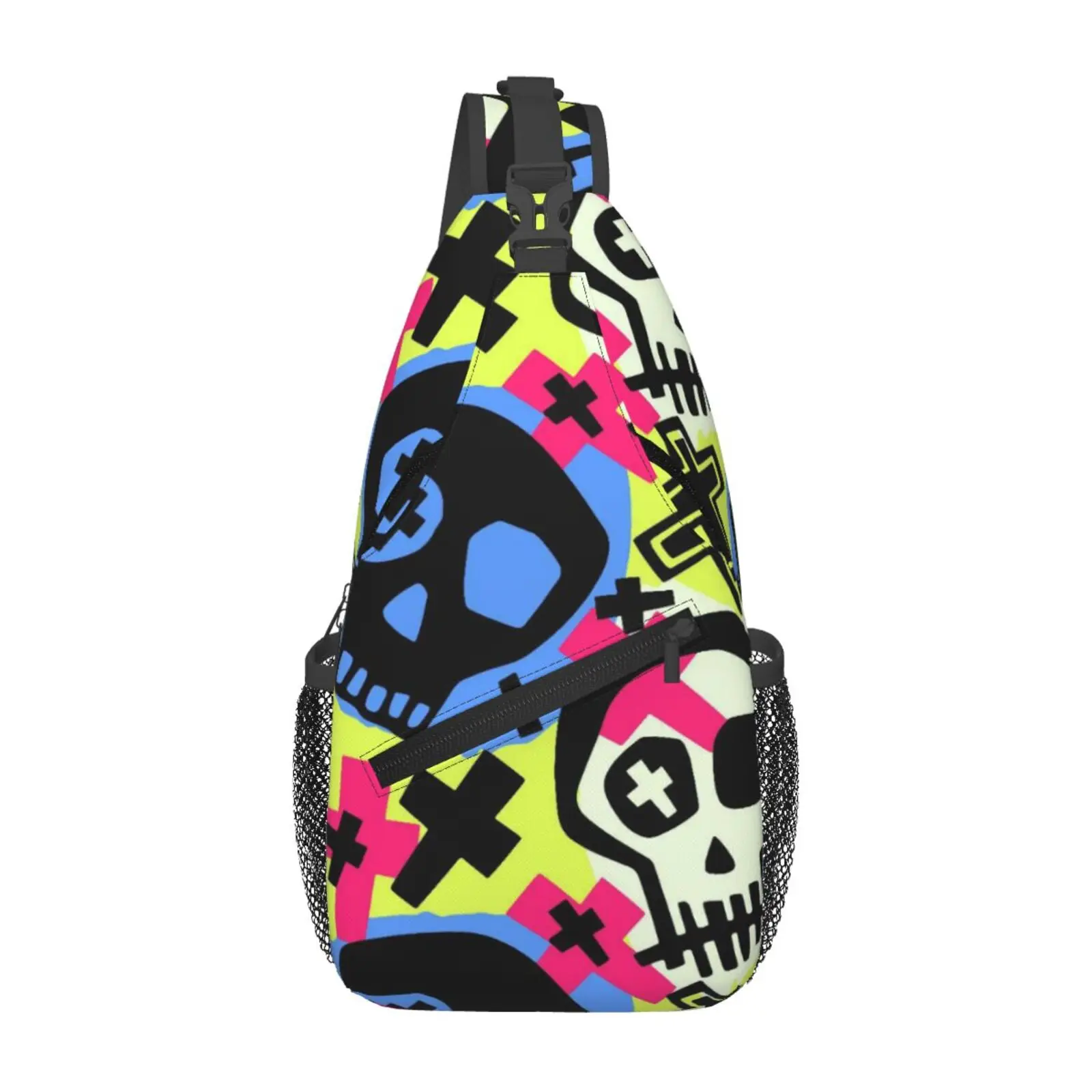 Graffiti Skull Pattern Print Outdoor Sling Backpack Crossbody Chest Bag Daypack for Hiking Travel Unisex Chest Bag Daypack