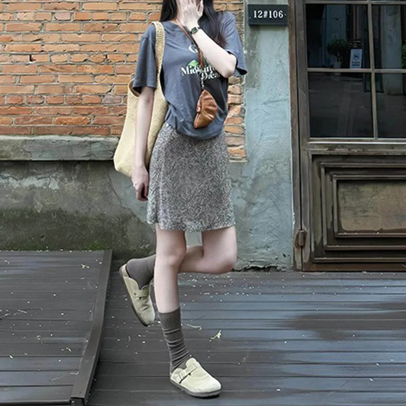 2026 Summer Women Leopard Print Chiffon Skirt Thin Petite Elastic Waist A Line Mini Skirt Fashion Ladies High Waist Half Skirt