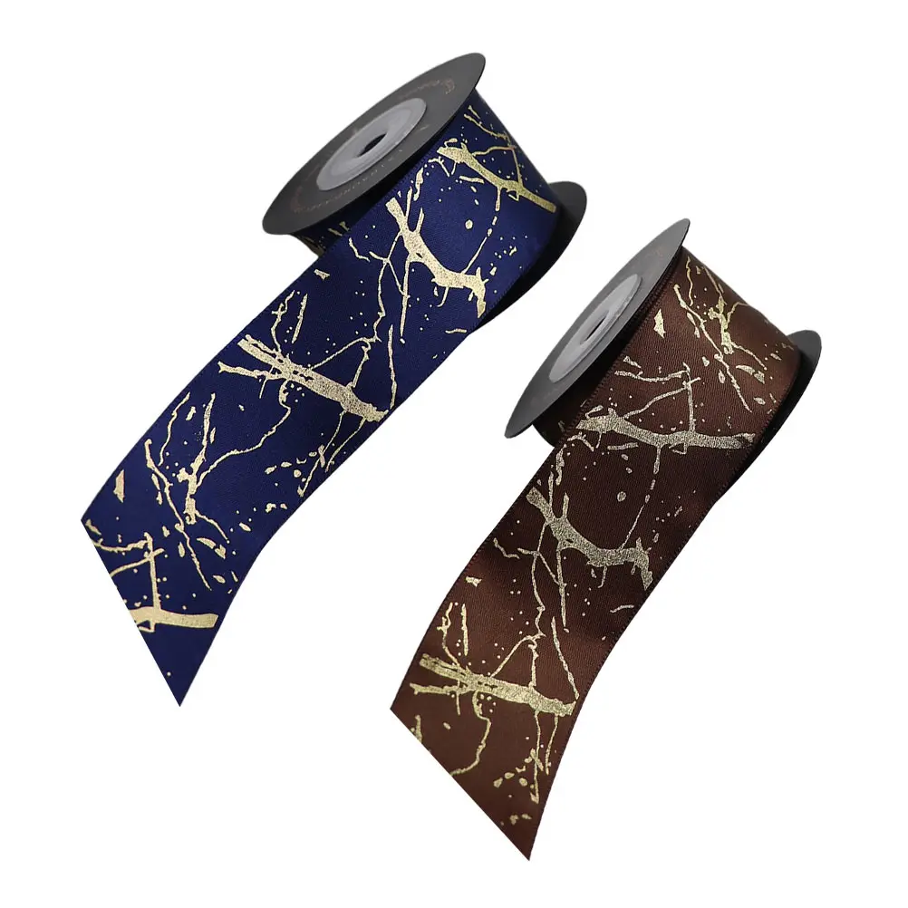

2 Rolls Wrap Gold Stamping Packaging Belt Hair Bands DIY Supplies Bow Tie Elegant Polyester