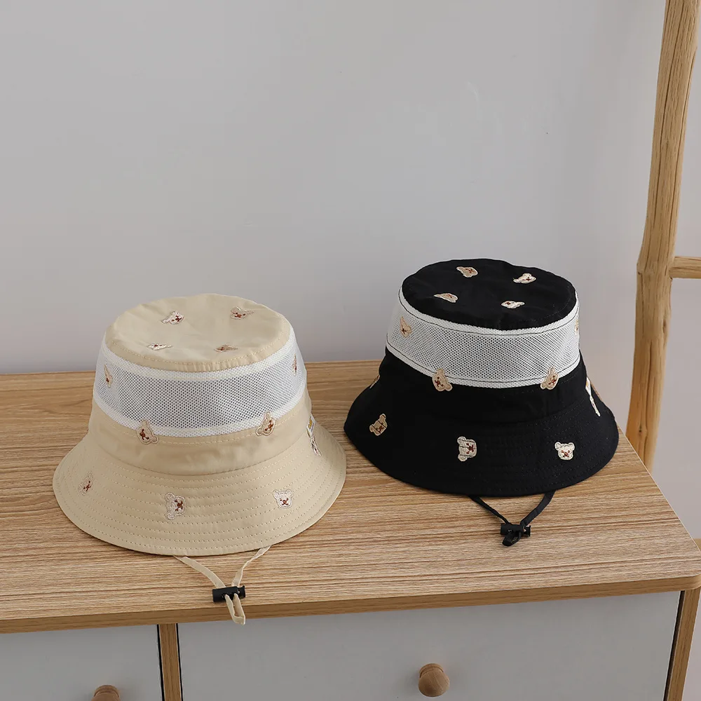 

2026 Mesh Summer Baby Caps Lovely Bear Embroidery Pattern Kids Boys Girls Outdoor Sun Hats Soft Denim Children Fisherman Hat