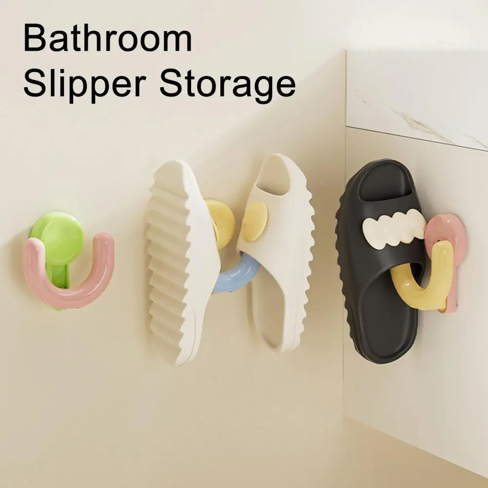 Slipper Holder Wall Mount Slipper Rack Slipper Rack with Suction Cup U-shaped Holder for Bathroom Macaron Color Hanger 5kg Load