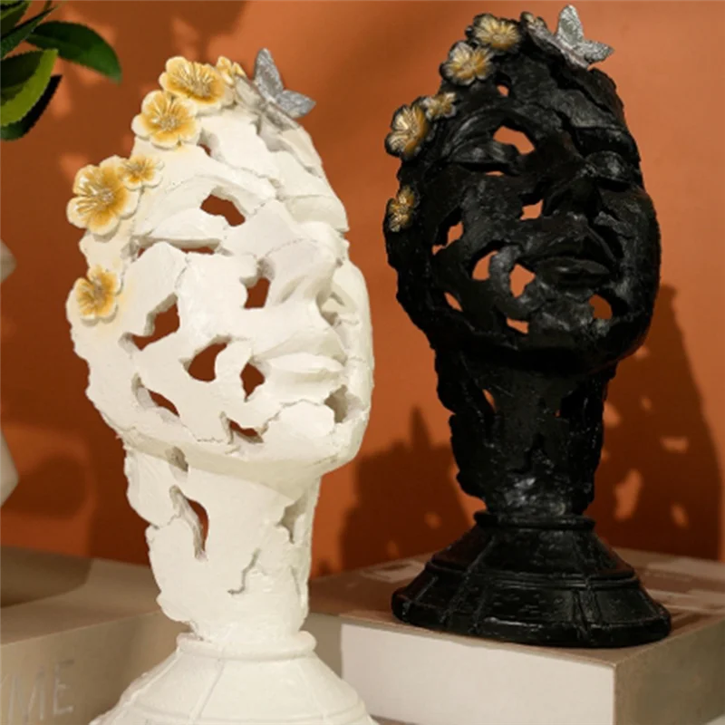 AB68 ヨーロッパのレトロな抽象人間の顔中空マスク装飾品ホームポーチリビングルームの装飾樹脂工芸品