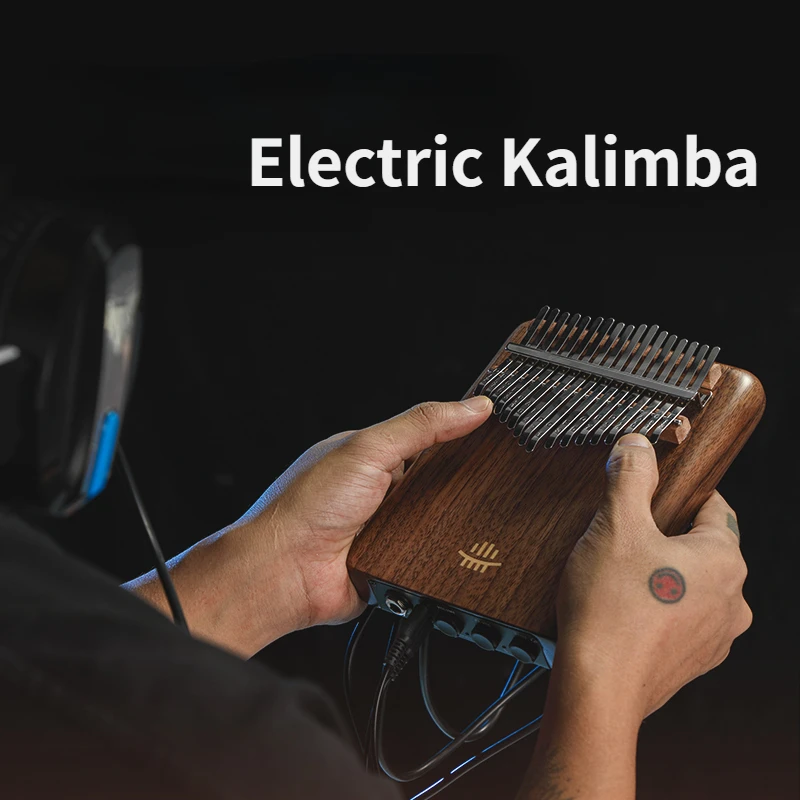 

Hluru Electric Kalimba,17 21 Key Black Walnut Professional Thumb Piano, EQ Kalimba Wood Keyboard Instrument, Built in Pickup