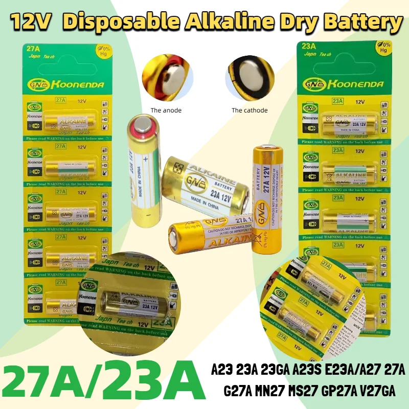 

23A 27A 12V Batteries Primary Dry Alkaline Battery A23 A27 23GA 27GA A23S E23A MN27 MS27 GP27V for Doorbell Car Remote Walkman