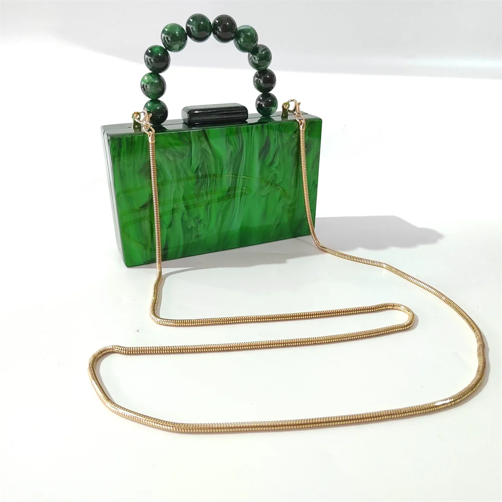 Pearl Marble Green Acrylic Box Clutches Handmade Shell Evening Female Lady Beach Summer Travel Party Bolsos Handbags Wallets