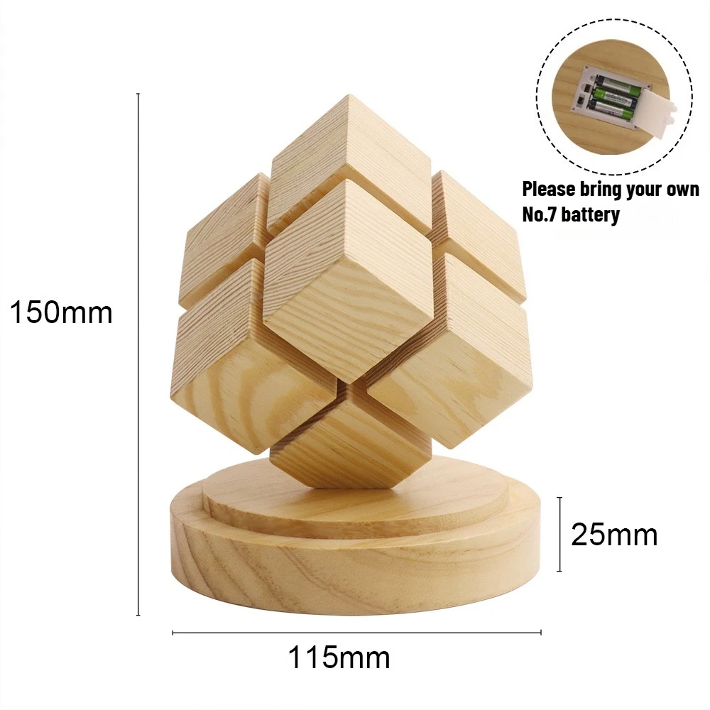 Creative Fourth Order Rubik's Cube Night Light Ornament Bedside Table Decoration Bedroom Ambient Light USB Plug-in Rubber Wood