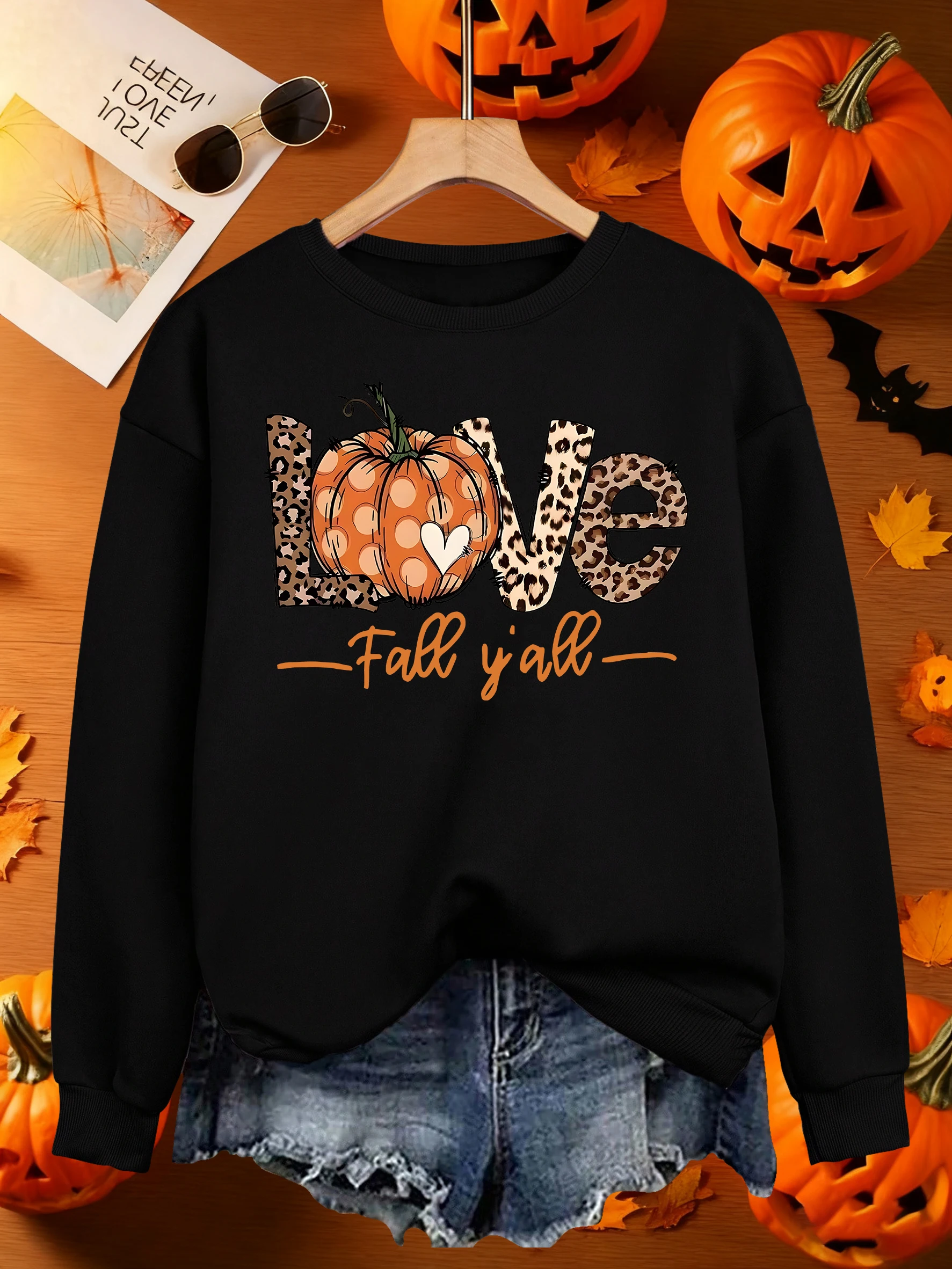 러브 해피 할로윈 프린트 여성 스웨트셔츠 패션 캐주얼 풀오버 힙합 Y2K 의류 편안한 가을 스트리트웨어