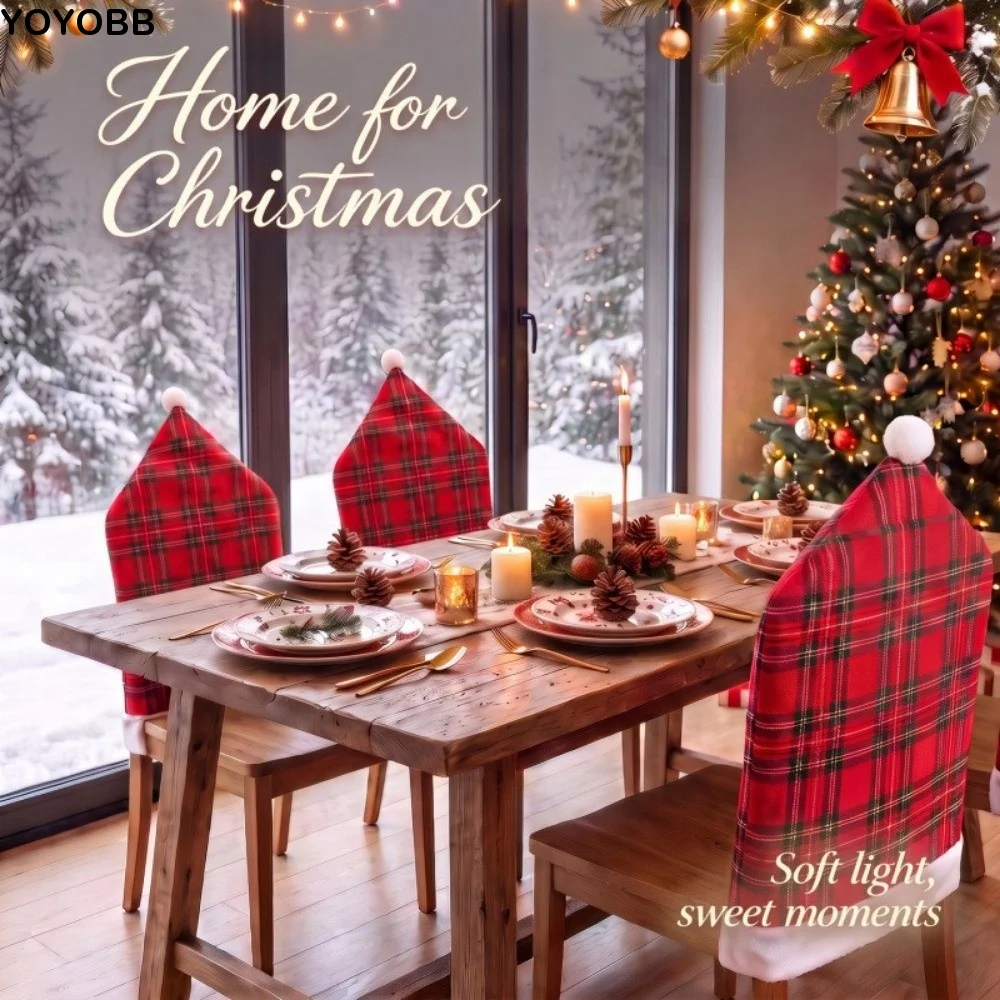 Cartoon Santa Claus Christmas Chair Cover Snowman Stripe Grid Chair Protective Slipcover New Year Stool Cover Family Gathering